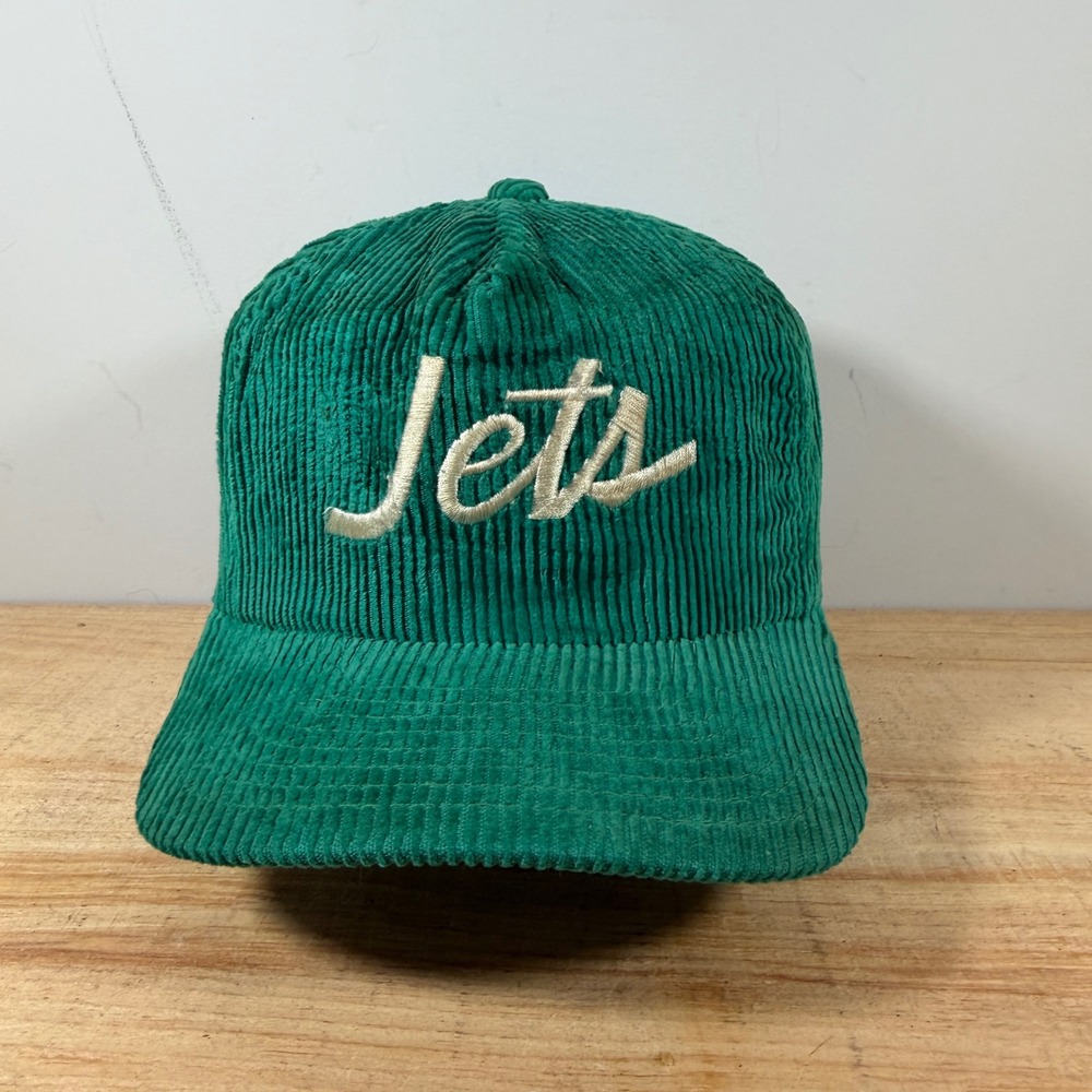 Vintage Jets Hat Mens OSFA Green Corduroy Script Snapback NFL Sports Specialties